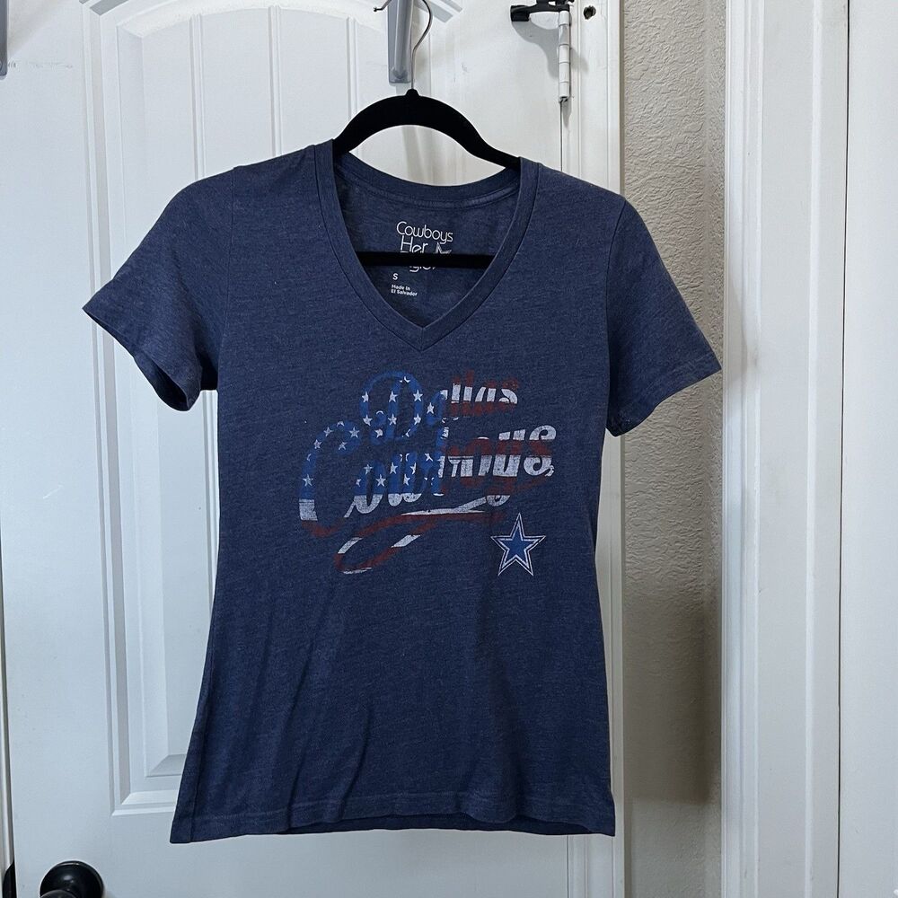 Dallas Cowboys Her Style American Flag Graphic Top V Neck Women Size S Football